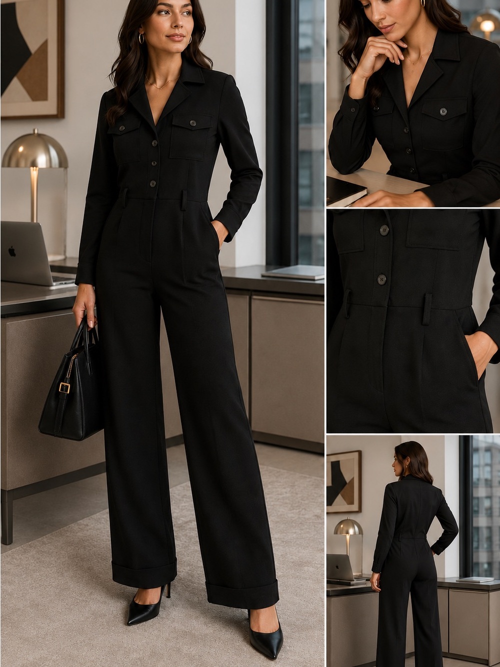 Reiss Ray Utility Jumpsuit | Wide Leg Tailored Black Career Glam | Size 2